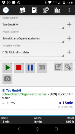 Screenshot des Xpert-Timer Mobil Interfaces
