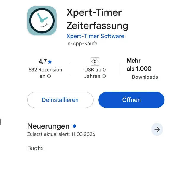 Xpert-Timer App im Play Store als Screenshot